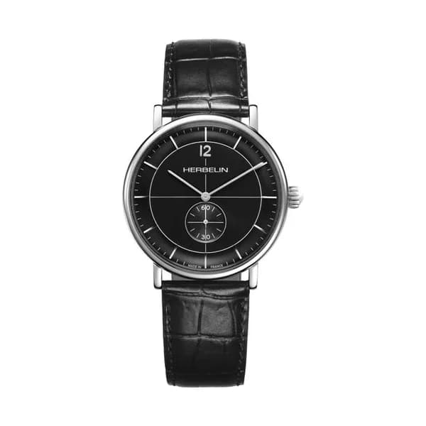 Michel Herbelin Montre Herbelin Inspiration quartz petite seconde cadran noir bracelet cuir 40 mm