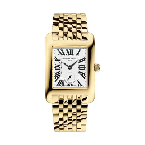 Frédérique Constant Montre Frédérique Constant Classics Carrée Small Seconds PVD Or jaune quartz cadran blanc bracelet acier 36 x 25,20 mm