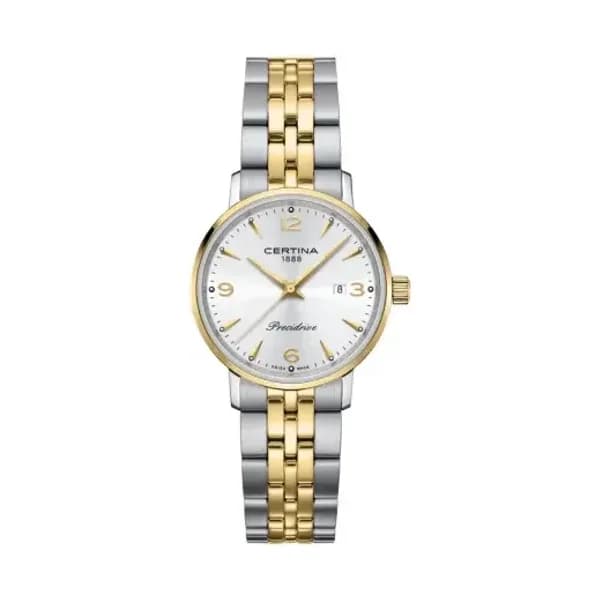 Certina Montre Certina DS Caimano Lady Quartz Cadran Argent PVD Jaune