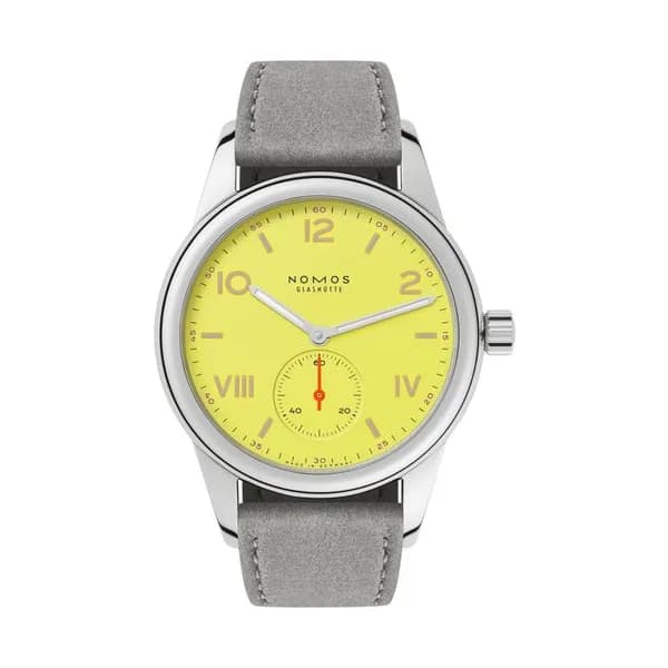 Nomos Montre NOMOS Club Campus Starlight mécanique fond acier cadran jaune bracelet velours gris 36 mm