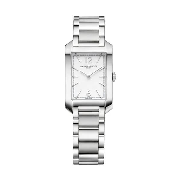 Baume & Mercier Montre Baume et Mercier Hampton quartz cadran blanc bracelet acier
