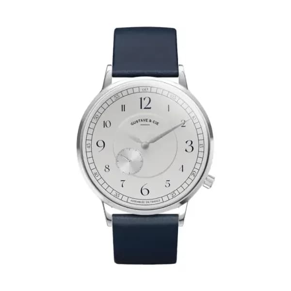 Gustave & Cie Montre 12H Hector Argent & Blanc Cuir Bleu Océan 40mm