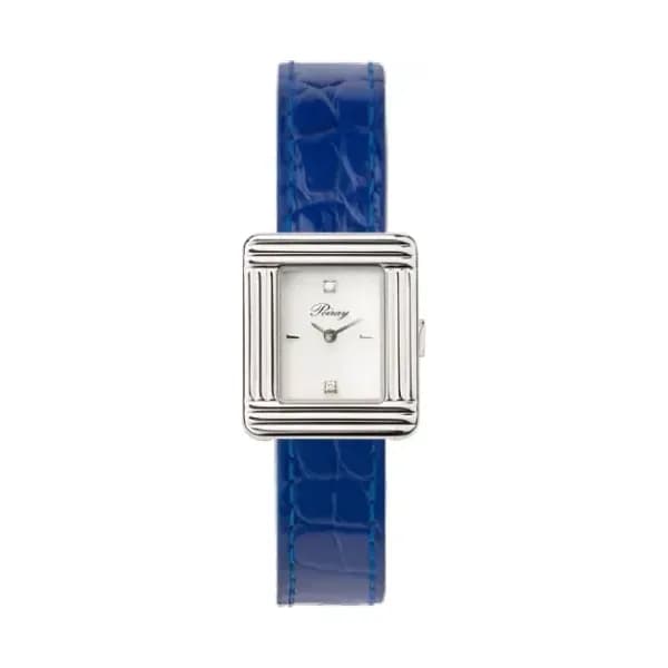 Poiray Montre Poiray Ma Première Mini Acier Cadran Serti Bracelet Alligator Bleu