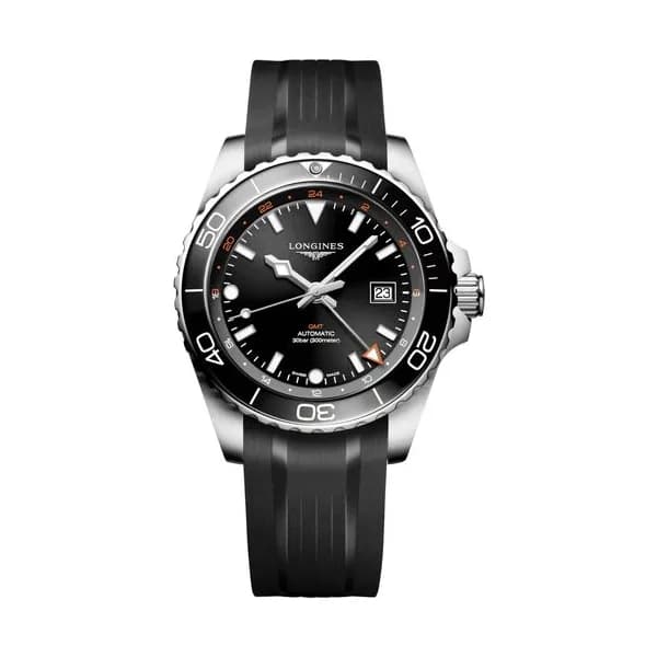 Longines Montre Longines Hydroconquest GMT automatique cadran noir bracelet caoutchouc noir 43 mm