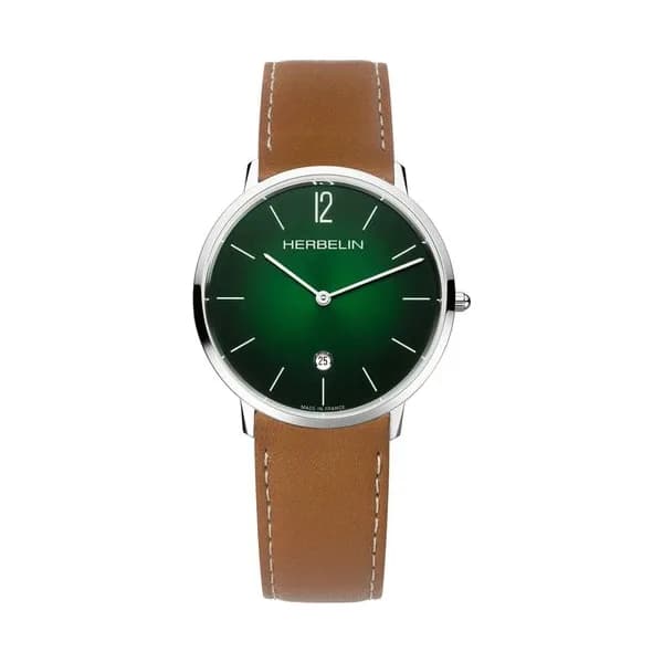 Michel Herbelin Montre Michel Herbelin City quartz cadran vert bracelet cuir brun 38,7 mm