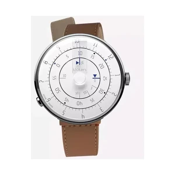 Klokers Montre Klokers KLOK-01 Minimal White Bracelet Cuir Camel