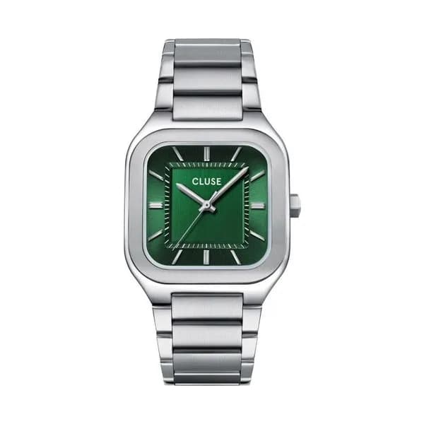 Cluse Quadrus Watch Steel, Green, Silver Colour