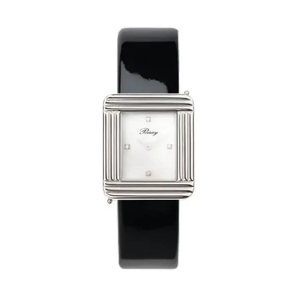 Poiray Montre Poiray Ma Première Cadran Blanc Serti Bracelet Veau Vernis Noir