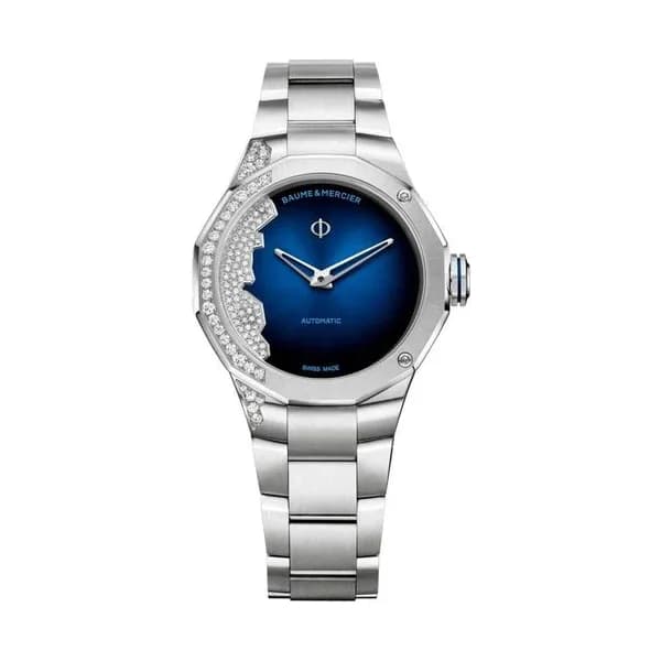 Baume & Mercier Montre Baume et Mercier Riviera automatique sertie de diamants cadran bleu bracelet acier 33 mm