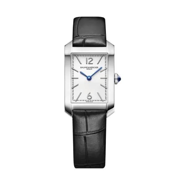 Baume & Mercier Montre Baume et Mercier Hampton quartz cadran opalin bracelet cuir noir 35 x 22 mm