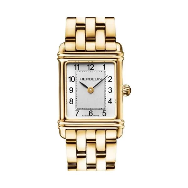 Michel Herbelin Montre Michel Herbelin Art Déco quartz cadran argent index chiffres arabes bracelet acier PVD Or jaune 20,30 x 24,40 mm