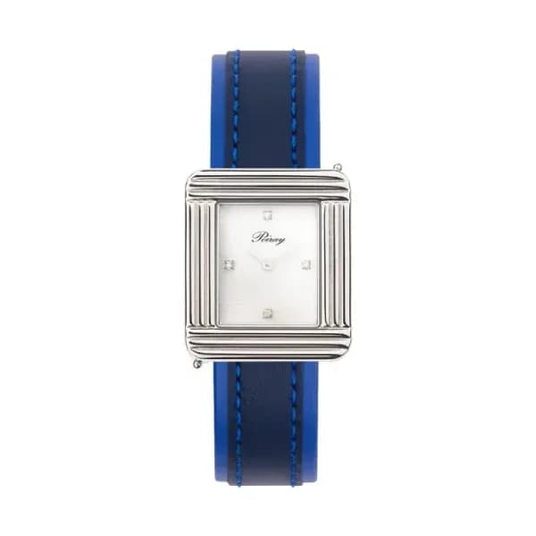 Poiray Montre Poiray Ma Première Cadran Blanc Serti Bracelet Veau Sellier Bleu Nuit