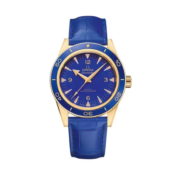 Omega Seamaster 41 mm, or jaune sur bracelet en cuir