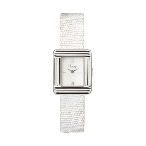 Poiray Montre Poiray Ma Première Mini Acier Cadran Serti Bracelet Chèvre Blanc