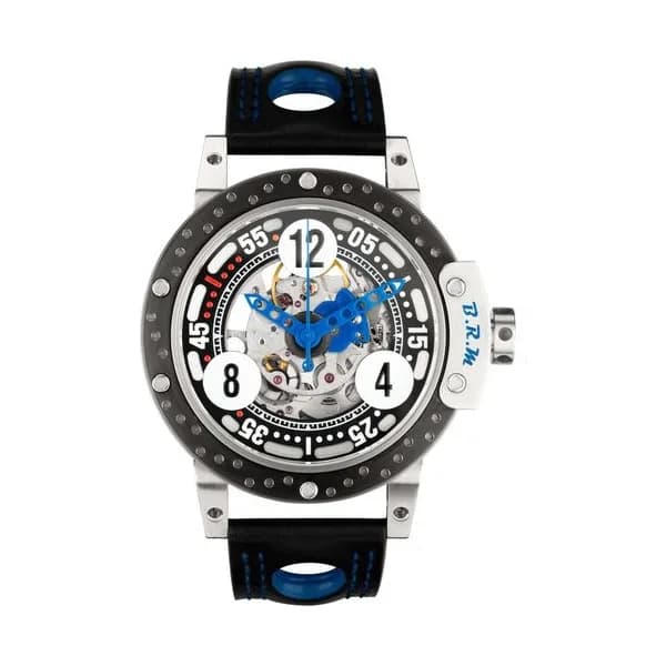 B.R.M Montre BRM DDF6 automatique titane cadran squeletté bracelet cuir noir 46 mm