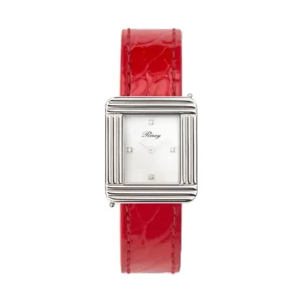 Poiray Montre Poiray Ma Première Cadran Blanc Serti Bracelet Alligator Rouge