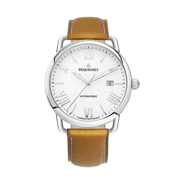 Pequignet Montre Equus Origine Cadran Blanc 4755413 cuir gold