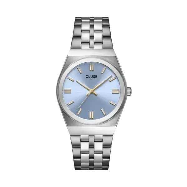 Cluse Retro 70s Watch Steel, Light Blue, Silver Colour