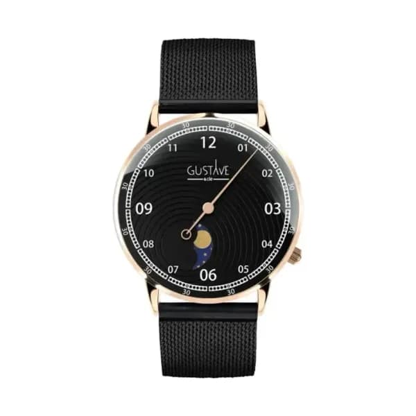 Gustave & Cie Montre 12H Georges Or Rose & Noir Milanais Noir 36mm