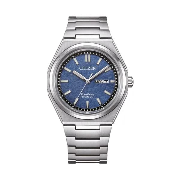 Citizen Montre Citizen Super Titanium Day-Date Eco-Drive cadran bleu bracelet titane 39,5 mm