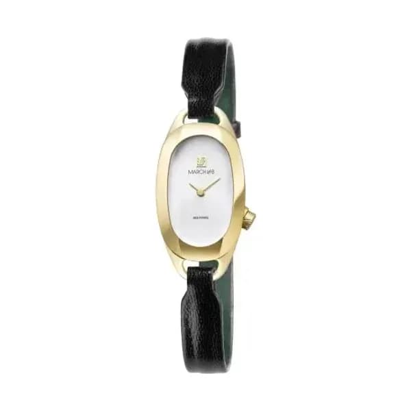 March LA.B Montre MARCH LA.B Oblongue PVD Gold Continental Bracelet Cuir Noir
