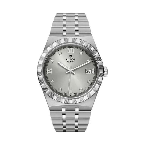 Tudor Montre Tudor Royal automatique index diamants cadran argenté bracelet acier 38 mm
