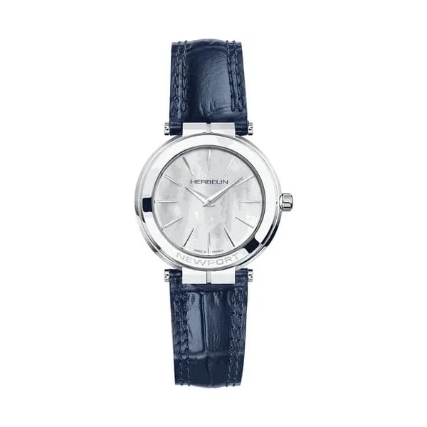 Michel Herbelin Montre Michel Herbelin Newport Slim quartz cadran nacre blanche bracelet cuir bleu 32 mm