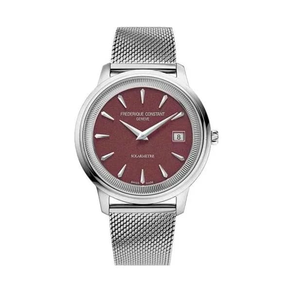 Frédérique Constant Montre Frédérique Constant Classics Moneta Solarmetre Quartz Solaire Cadran Rouge Bracelet Acier Maille Milanaise - FC-120BRG3S6-2