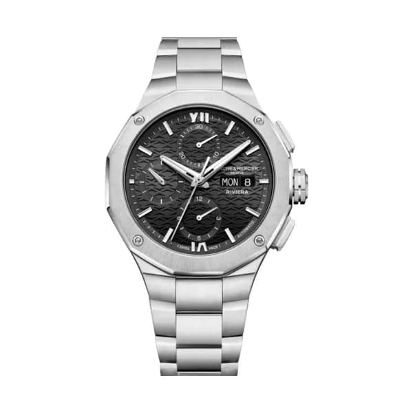 Baume & Mercier Montre Baume et Mercier Riviera Chronographe automatique cadran noir bracelet acier 41 mm