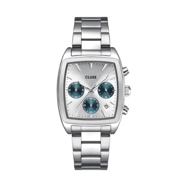 Cluse Quartaut Chrono Watch Steel, Blue, Full Silver Colour