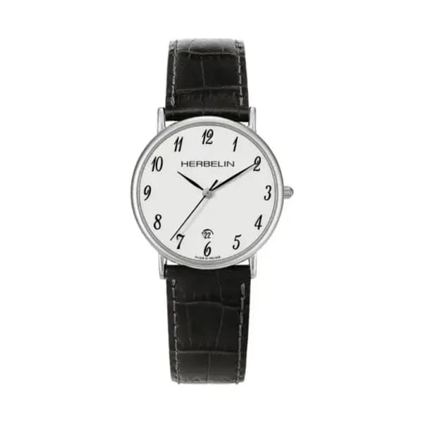 Michel Herbelin Montre Michel Herbelin Classiques quartz cadran blanc chiffres arabes bracelet cuir noir 34 mm