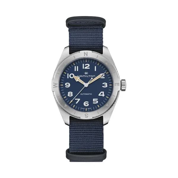 Hamilton Montre Hamilton Khaki Field Expedition automatique cadran bleu bracelet NATO bleu 41 mm