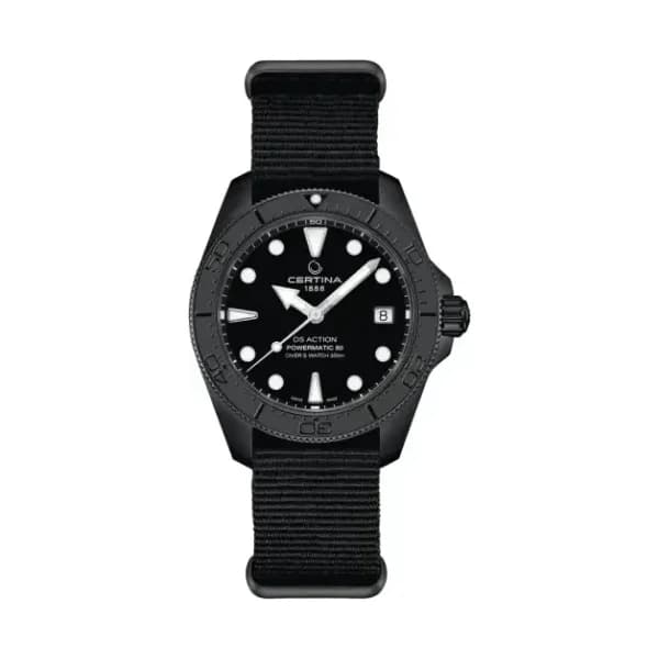 Certina Montre Certina DS Action Diver 38mm Powermatic 80 Cadran Noir Bracelet NATO