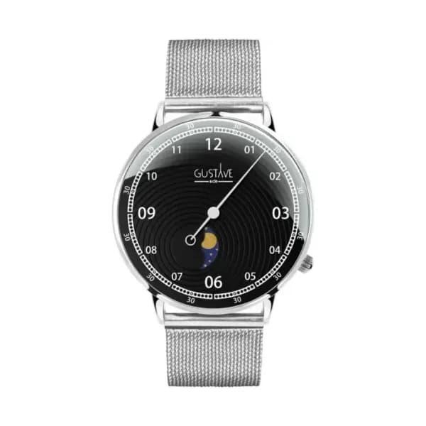 Gustave & Cie Montre 12H Georges Argent & Noir Milanais Argent 40mm