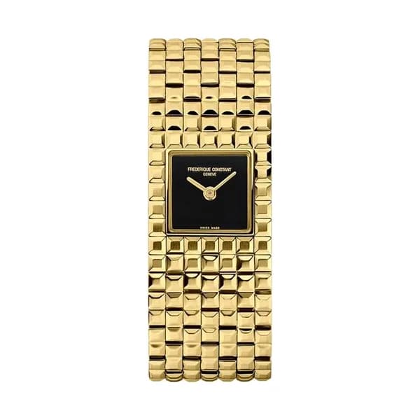 Frédérique Constant Montre Frédérique Constant Classics Manchette PVD Or Jaune quartz cadran onyx bracelet acier 25.7 x 20 mm