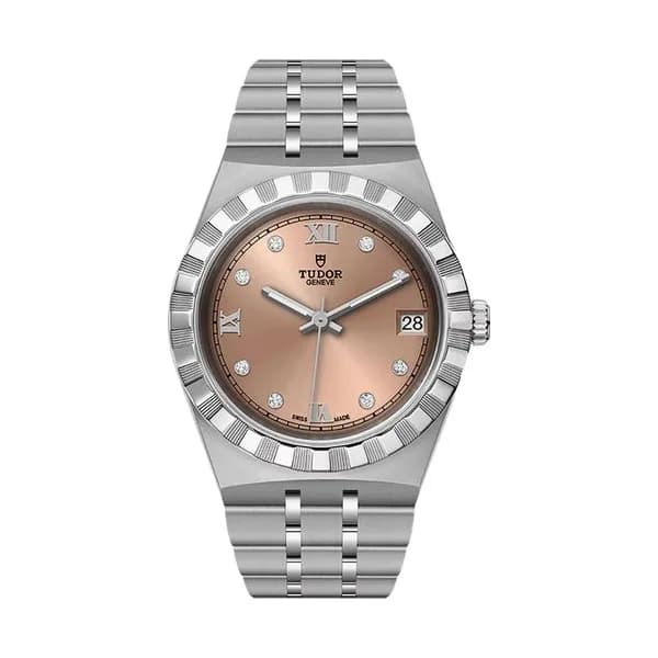 Tudor Montre Tudor Royal automatique index diamants cadran saumon bracelet acier 34 mm