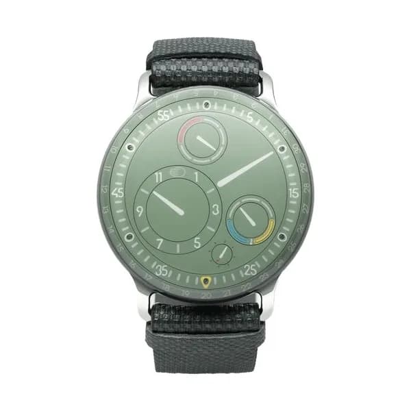 Ressence Montre Ressence Type 3 EE titane automatique cadran vert "Eucalyptus" bracelet cuir gris 44 mm