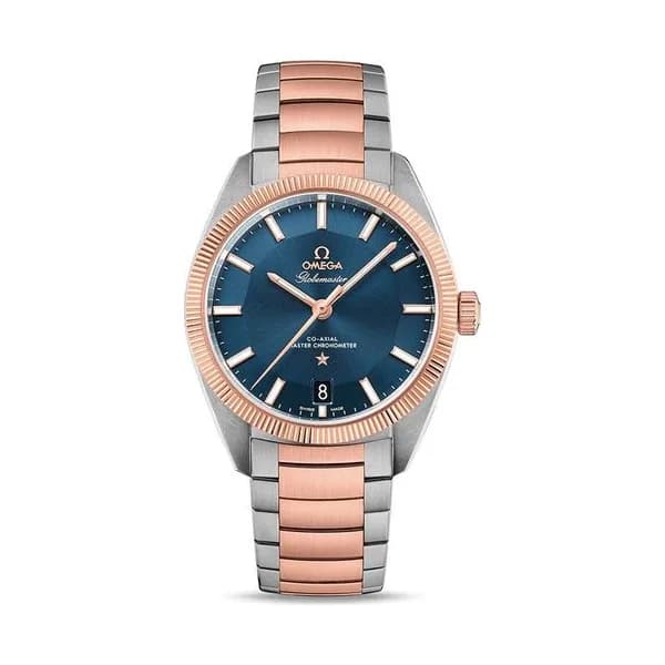 Omega Montre Omega Constellation Globemaster Co-Axial Master Chronometer cadran bleu bracelet acier et or rouge 39 mm