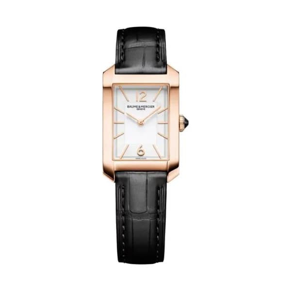 Baume & Mercier Montre Baume et Mercier Hampton Or Rose quartz cadran blanc bracelet cuir noir 35 x 22 mm