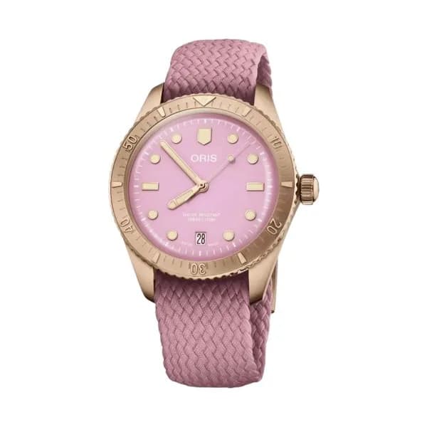 Oris Montre Oris Divers Sixty-Five Bronze automatique cadran rose bracelet tissu 38 mm