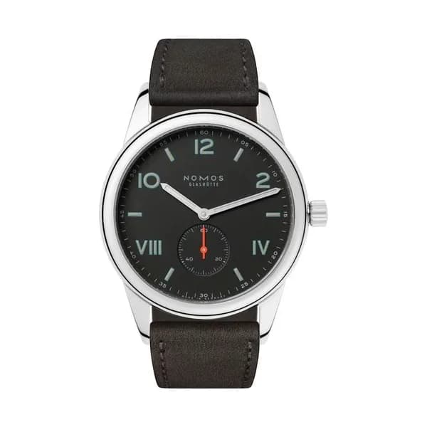 Nomos Montre NOMOS Club Campus 38 mécanique fond saphir cadran noir bracelet cuir anthracite 38,5 mm