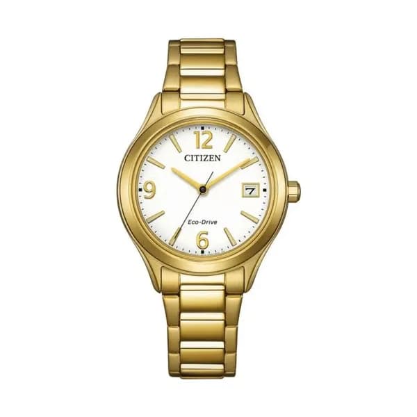 Citizen Montre Citizen Trendy Colors Eco-Drive cadran blanc bracelet acier PVD or jaune 33,5 mm