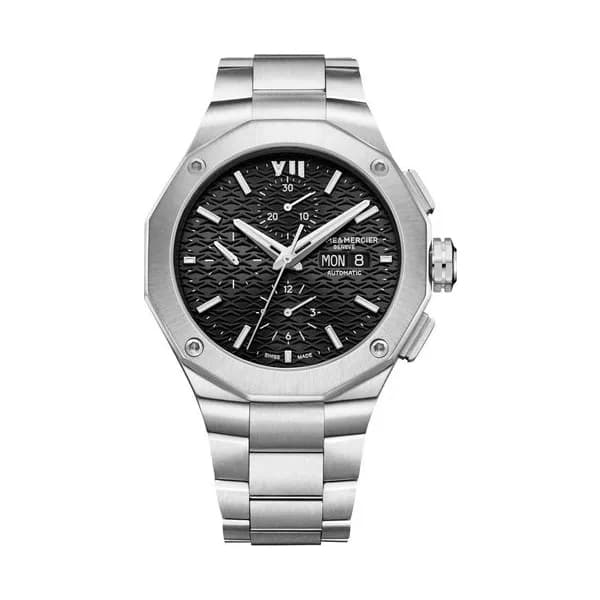 Baume & Mercier Montre Baume et Mercier Riviera Chronographe automatique cadran noir bracelet acier 43 mm