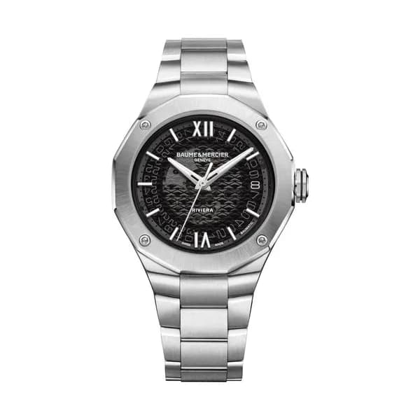 Baume & Mercier Montre Baume et Mercier Riviera automatique cadran noir bracelet acier 39 mm