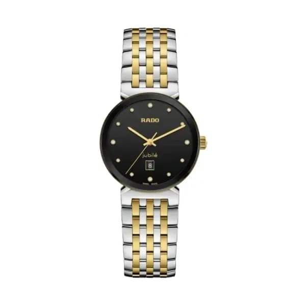 Rado Montre Rado Florence Diamonds Cadran Soleillé Noir Quartz Bracelet Acier et PVD 30 mm