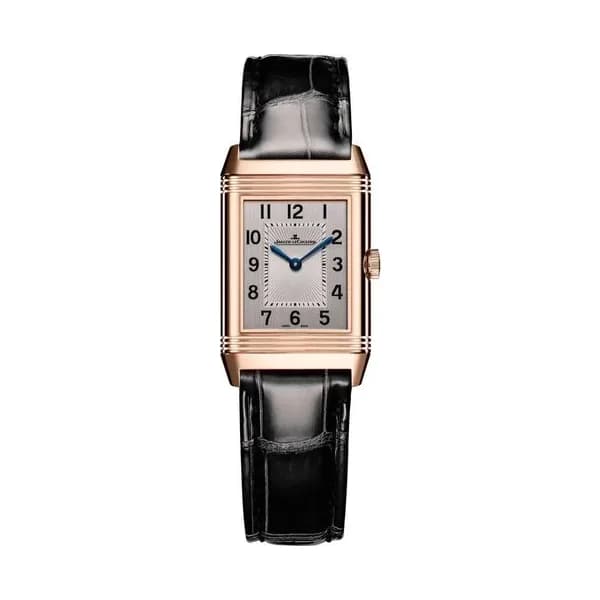 Jaeger-LeCoultre Montre Jaeger-LeCoultre Reverso Classic Small Duetto remontage manuel or rose bracelet cuir d'alligator noir