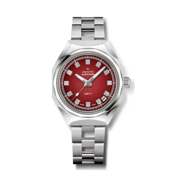 Zenith Montre Zenith Defy Revival A3691 automatique cadran rouge bracelet acier 37 mm
