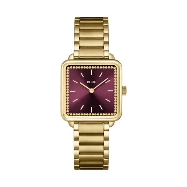 Cluse La Tétragone Watch Steel, Wine stones, Gold Colour
