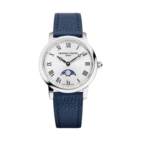 Frédérique Constant Montre Frédérique Constant Classics Slimline Ladies Moonphase quartz cadran argenté bracelet cuir 30 mm