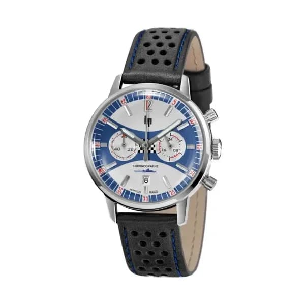 Lip Montre Lip Rallye Chrono Méca-Quartz - Homme - cadran Argenté et bleu- 39 mm - Acier inoxydable - 670051